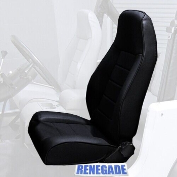 Jeep CJ Front Seat Black Faux Leather with Headrest and Adjustable Backrest 76-86